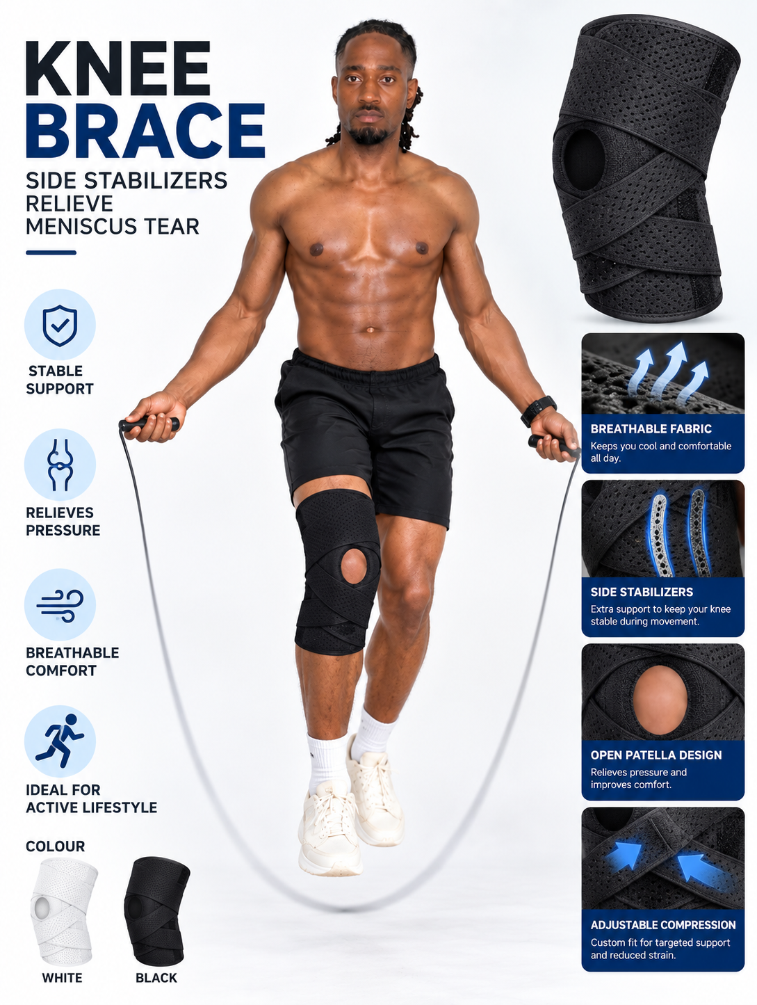1Pcs Knee Brace Side Stabilizers Relieve Meniscus Tear Knee