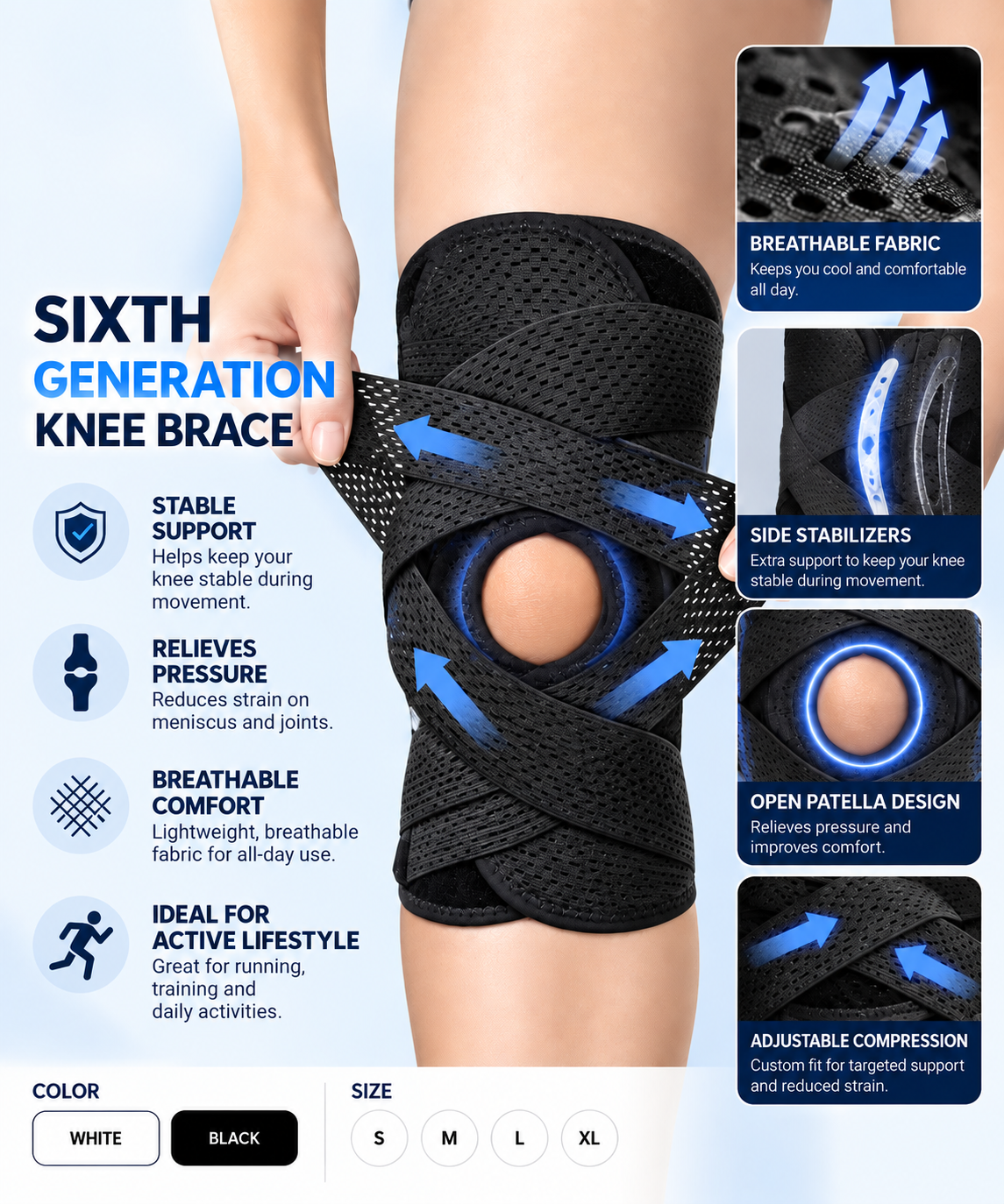 1Pcs Knee Brace Side Stabilizers Relieve Meniscus Tear Knee