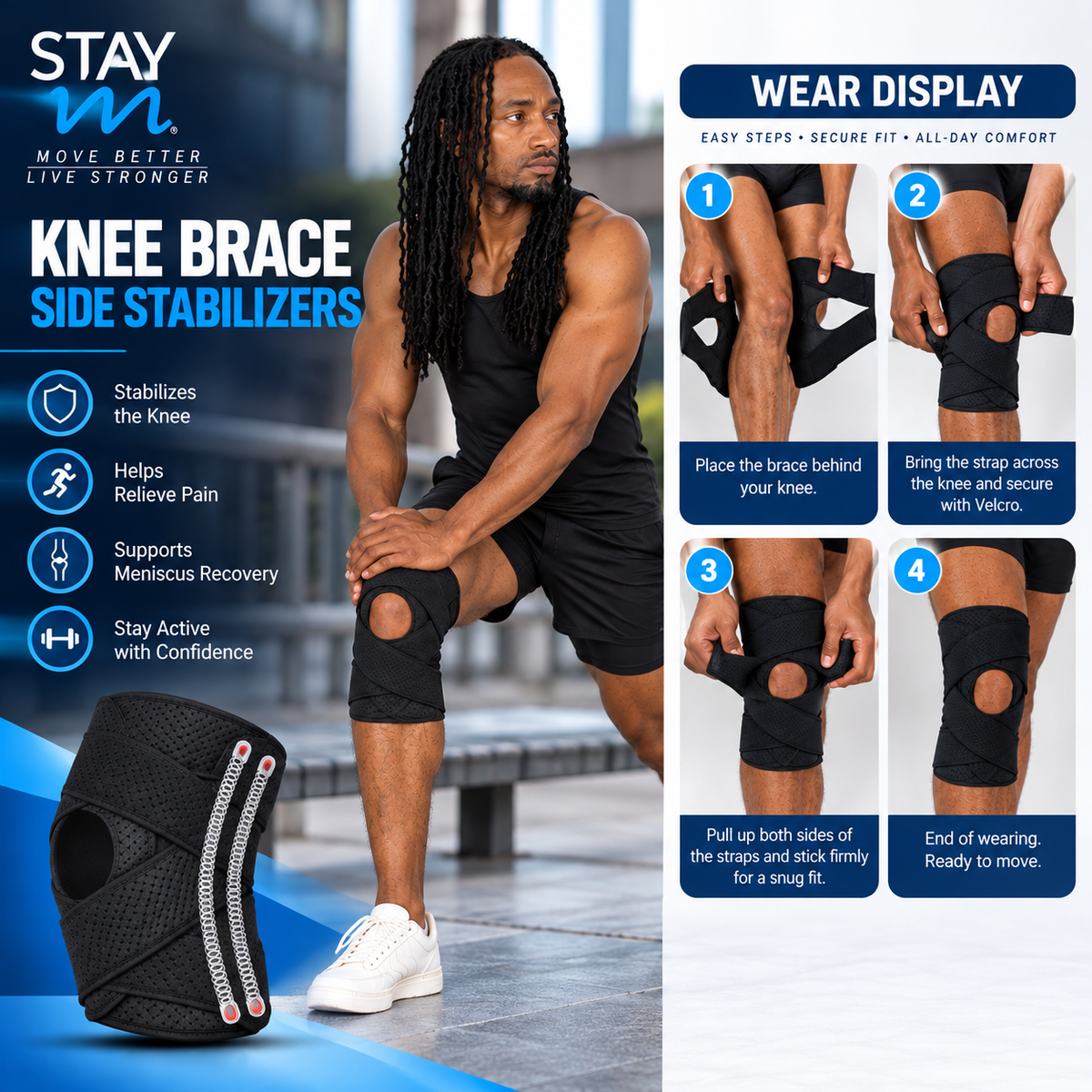 1Pcs Knee Brace Side Stabilizers Relieve Meniscus Tear Knee