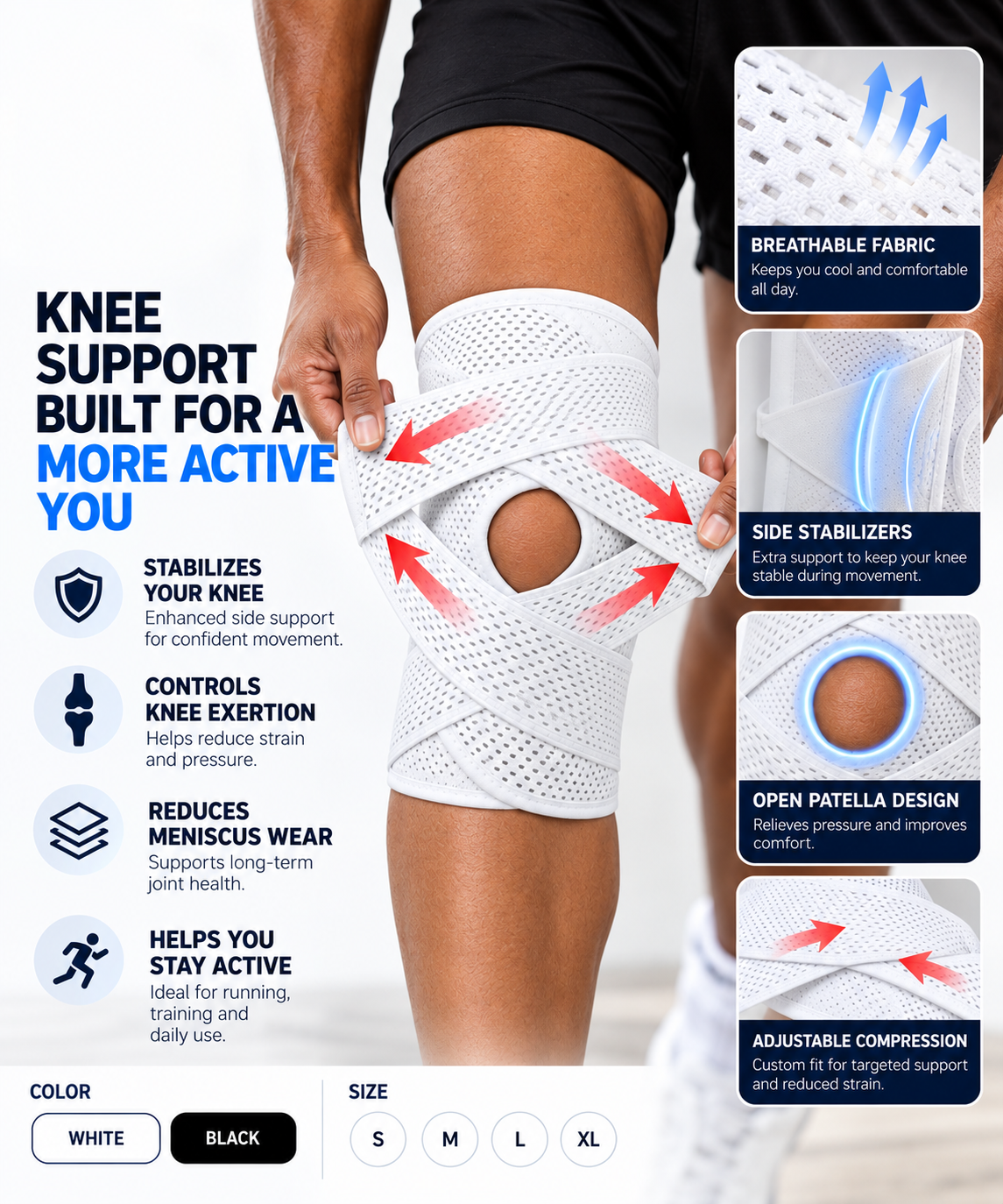 1Pcs Knee Brace Side Stabilizers Relieve Meniscus Tear Knee